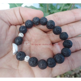 Vòng phong thủy mệnh Thủy, Mộc đá tectit tự nhiên 10mm mix nén bạc ta