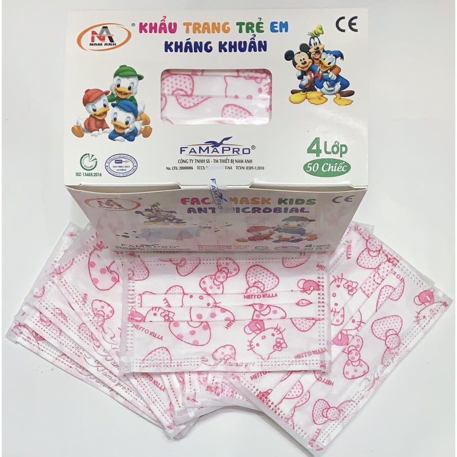 [[Chính hãng]]-khẩu trang trẻ em Nam Anh Famapro giấy kháng khuẩn cao cấp dành cho e bé hộp 50 cái