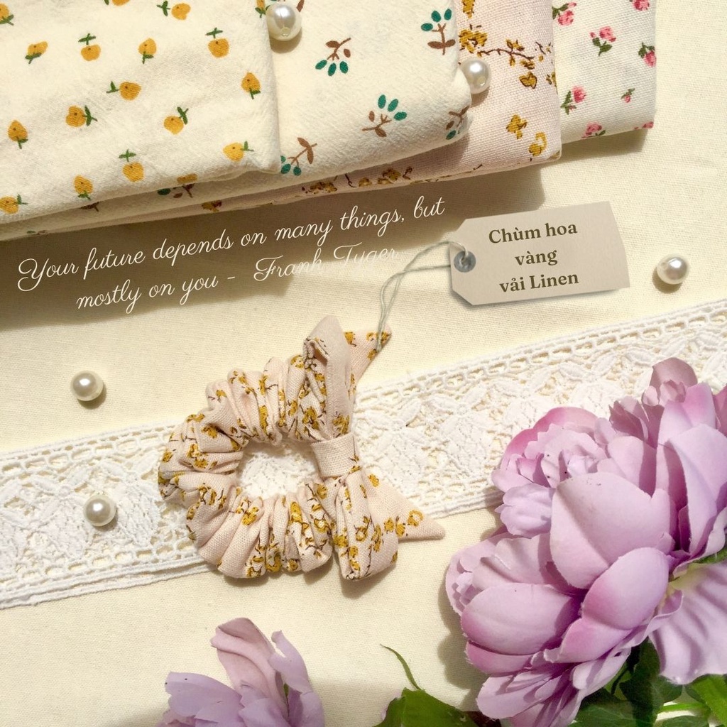 Nơ cột tóc hoạ tiết hoa nhí xinh xắn