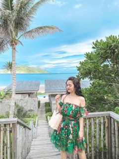 Đầm hoa xanh trễ vai 💐💐💐