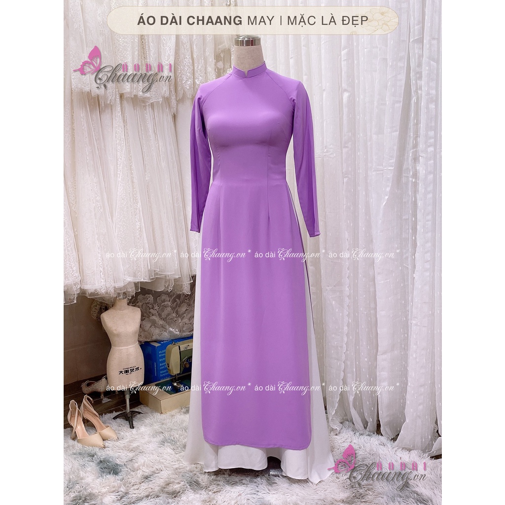 Áo dài tím cà hồng CHAANG May sẵn áo dài truyền thống cố vuông tay dài đẹp