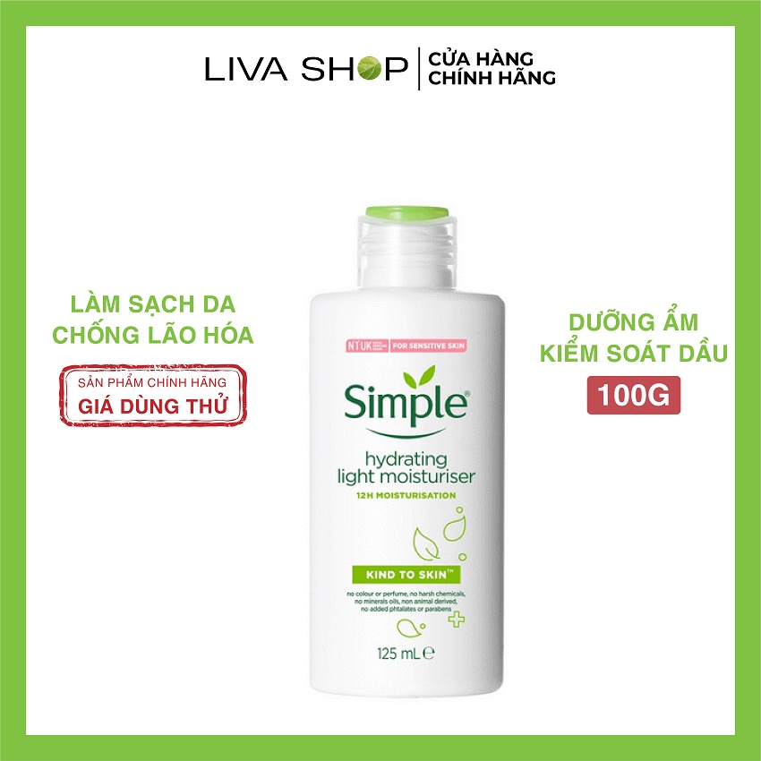Kem Dưỡng Ẩm Simple 125 Ml Với Vitamin E Dưỡng Ẩm Da Mặt, Cấp Ẩm Làm Da Mịn Màng Mềm Mại Liva Shop