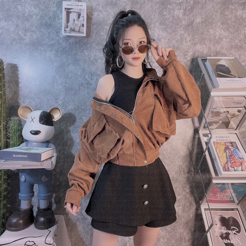 AK62_Áo Khoác Cổ Trụ Phom Rộng Tay Cánh Dơi_Chất Nhung Tăm Loại 1 Vải Cực Mát Dày Dặn