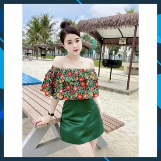 Set áo hoa trễ vai chân váy phồng hot trend