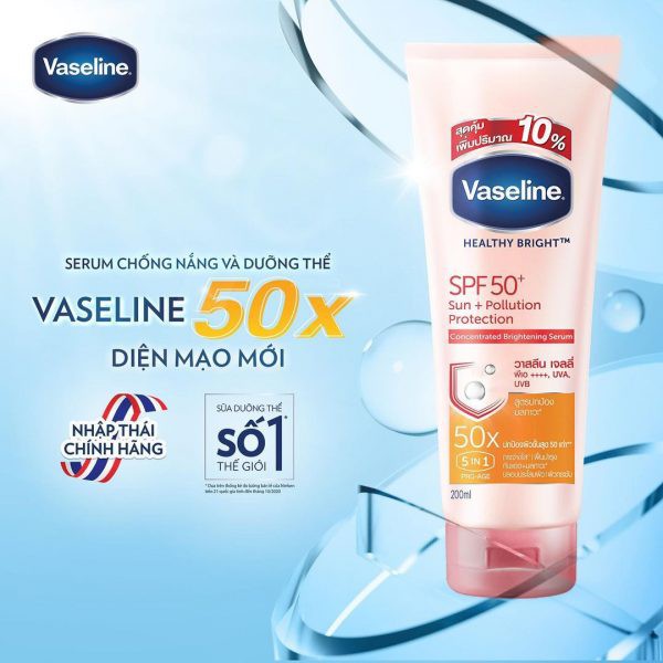  SỮA DƯỠNG THỂ VASELINE 50X 320ML - DƯỠNG TRẮNG DA, CHỐNG NẮNG