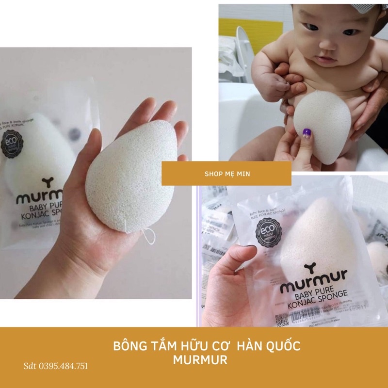 Bông tắm Murmur hữu cơ Hàn Quốc Mur Mur siêu mềm cho bé từ sơ sinh 0M+