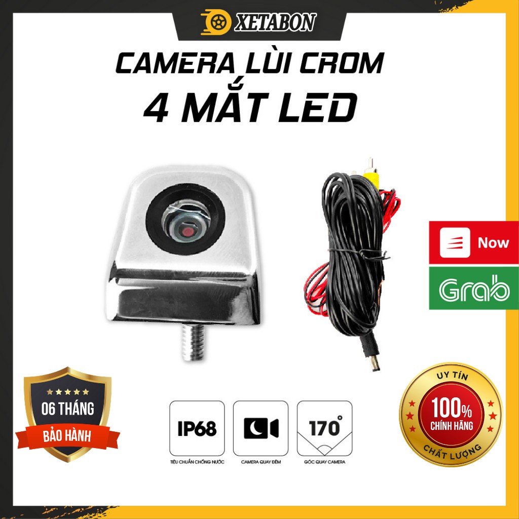 Camera Lùi Vỏ Crom 4 Mắt LED Siêu Sáng - Chống Nước Chống Va Đập Cực Tốt