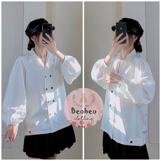 Áo sơ mi trắng cổ vest tay bo phồng phối nút ulzzang