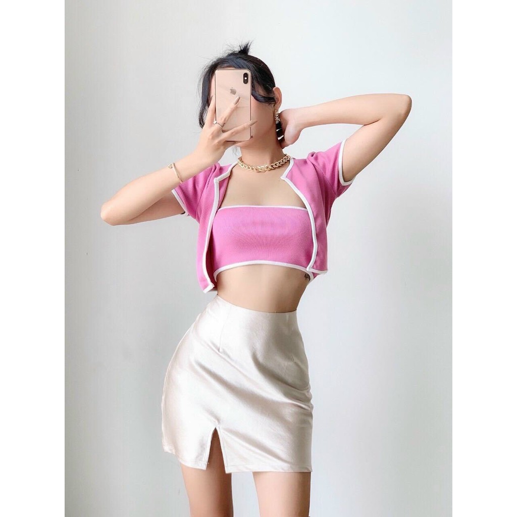Set Áo Ống - Áo Croptop Khoác Ngoài Viền Siêu Hot