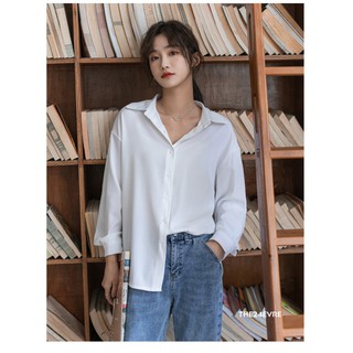 Áo Sơ Mi Nữ Dài Tay Trơn Suông Dài The24evre Phong Cách Đơn Giản, Quý Cô Công Sở, Trang Nhã, Thanh Lịch