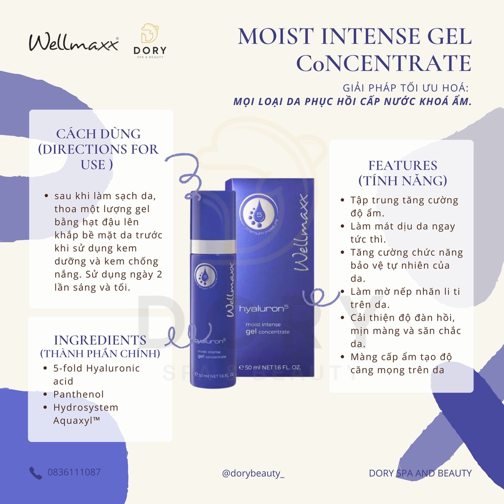 Serum HA + B5 dưỡng ẩm phục hồi Wellmaxx Hyaluron Moist Intense Gel Concentrate