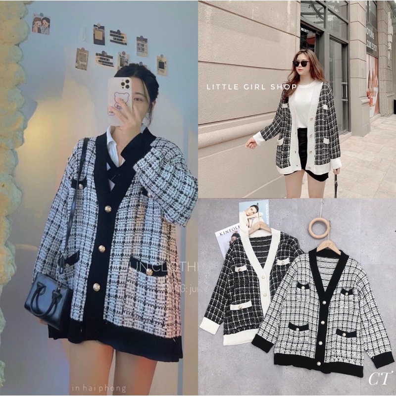 [HÀNG SẴN]ÁO Khoác CADIGAN kẻ ô dáng dài style Hàn Quốc