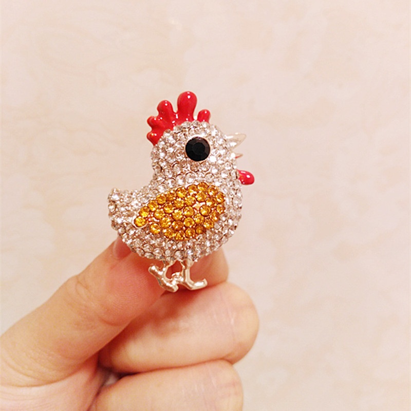 Cute chicken brooch high grade diamond animal brooches pin woman party decoration