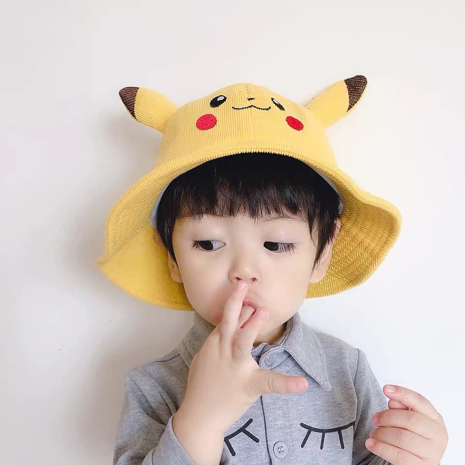 Nón cho bé , mũ Bucket vành tròn PIKACHU vải cotton mềm êm siêu cute