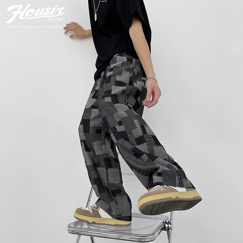 Quần ống rộng họa tiết sọc caro phong cách hip hop Hàn quốc