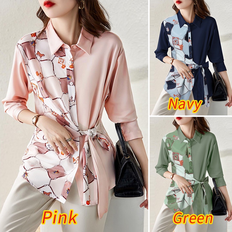 Áo sơ mi ZANZEA cổ bẻ thắt nơ tay dài in họa tiết hoa phối nút cài cho nữ