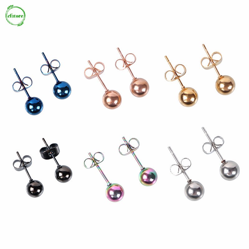 CF Anti Allergy Mini Size 5mm/6mm Beads Ear Stud Earrings Colorful Daily Ear Jewelry