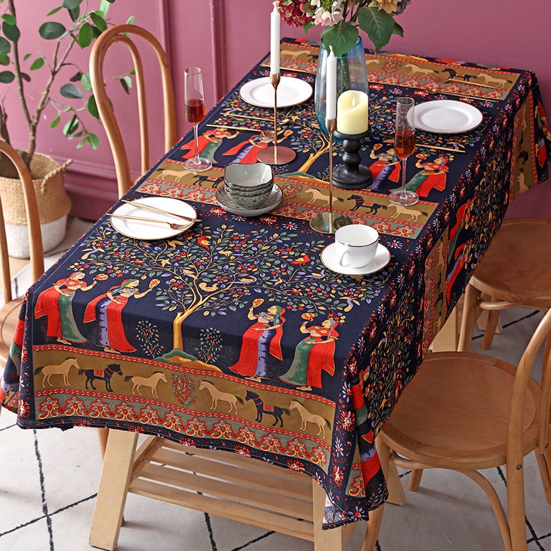 Khăn Trải Bàn Bằng Vải Cotton Và Lanh Hình Vuông Phong Cách Đông Nam Á