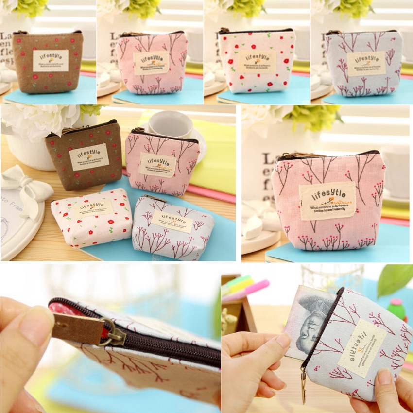 Ví cầm tay nữ loại mini,ví nữ đẹp đựng thẻ,tiền,chìa khóa,bấm móng tay chất liệu vải canvas họa tiết xinh xắn đáng yêu