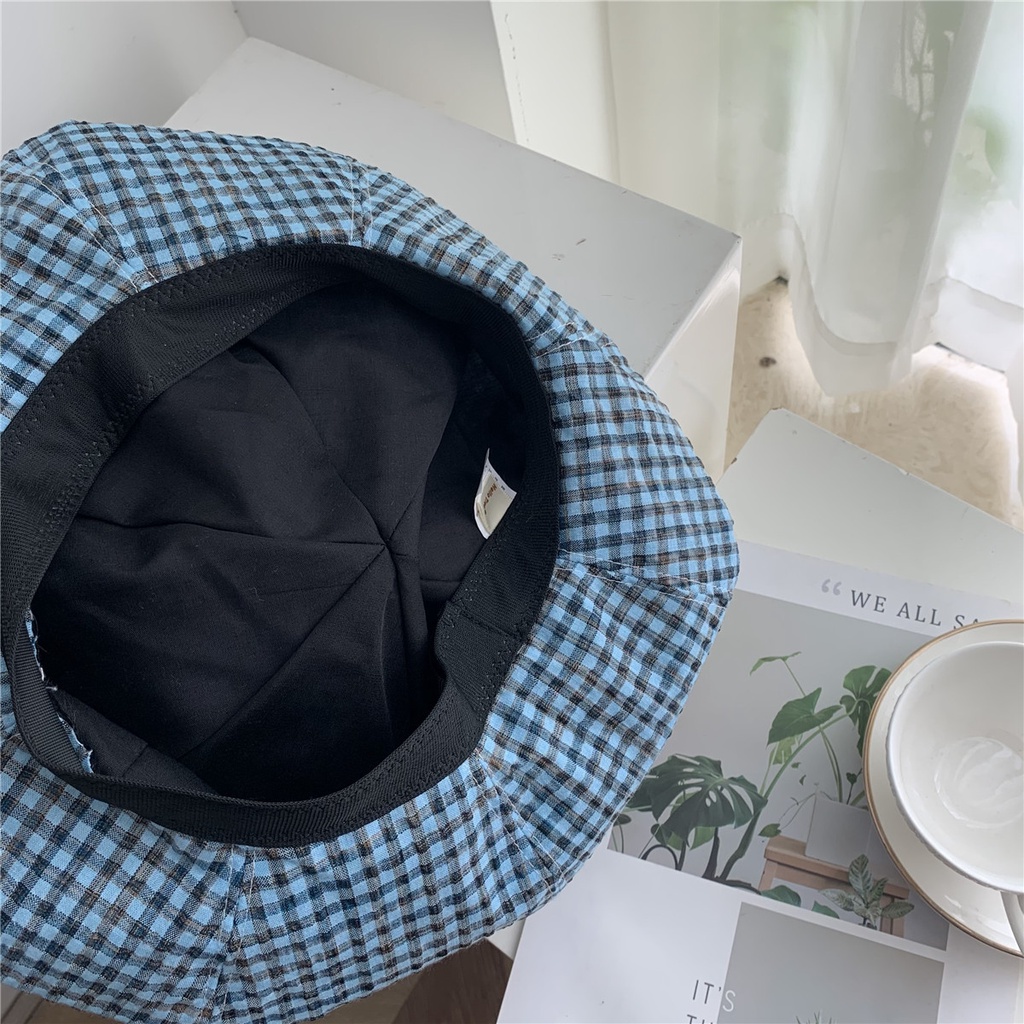 Mũ beret họa tiết sọc caro thoáng khí thời trang mùa hè cho nữ