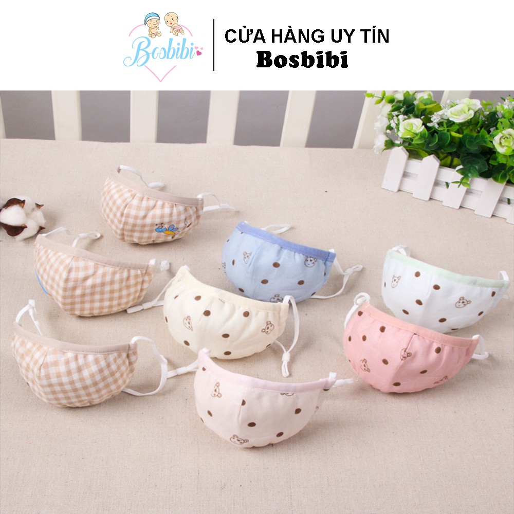 Khẩu trang vải cotton 3 lớp quai rút cho bé 0-3 tuổi