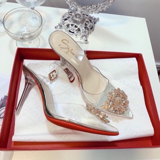 Sandal quai trong suốt bit mũi đính đá mặt trời