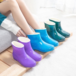 Phụ nữ ủng đi mưa ngắn cộng với nhung ấm áp ống người lớn chống trượt nhà bếp làm sạch giày cao su lao động