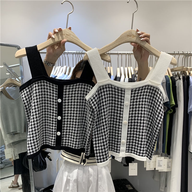 Happy-store  Áo Gile Không Tay Cổ vuông Dáng Rộng Phong Cách Hàn Quốc Cho Nữ