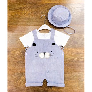 Set 3ct kèm mũ HM gấu kẻ xanh