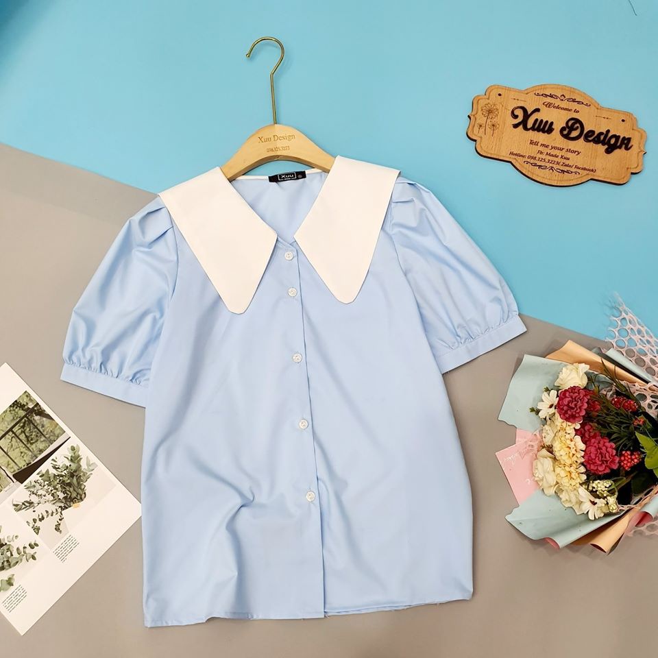 Áo kiểu nữ tay phồng cổ phối màu thiết kế trẻ trung - CHUNXUU CLOTHING SM149K2