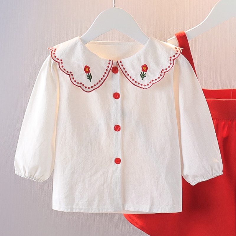 Bộ Đầm Dài Tay + Váy Yếm Xinh Xắn Theo Phong Cách Hàn Quốc Dành Cho Bé 0-4 Tuổi