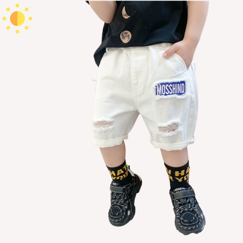 Quần lửng/ngố mosshind cho bé trai vải jean cao cấp, Quần short đùi bé trai xịn size 12-37kg - OQ043