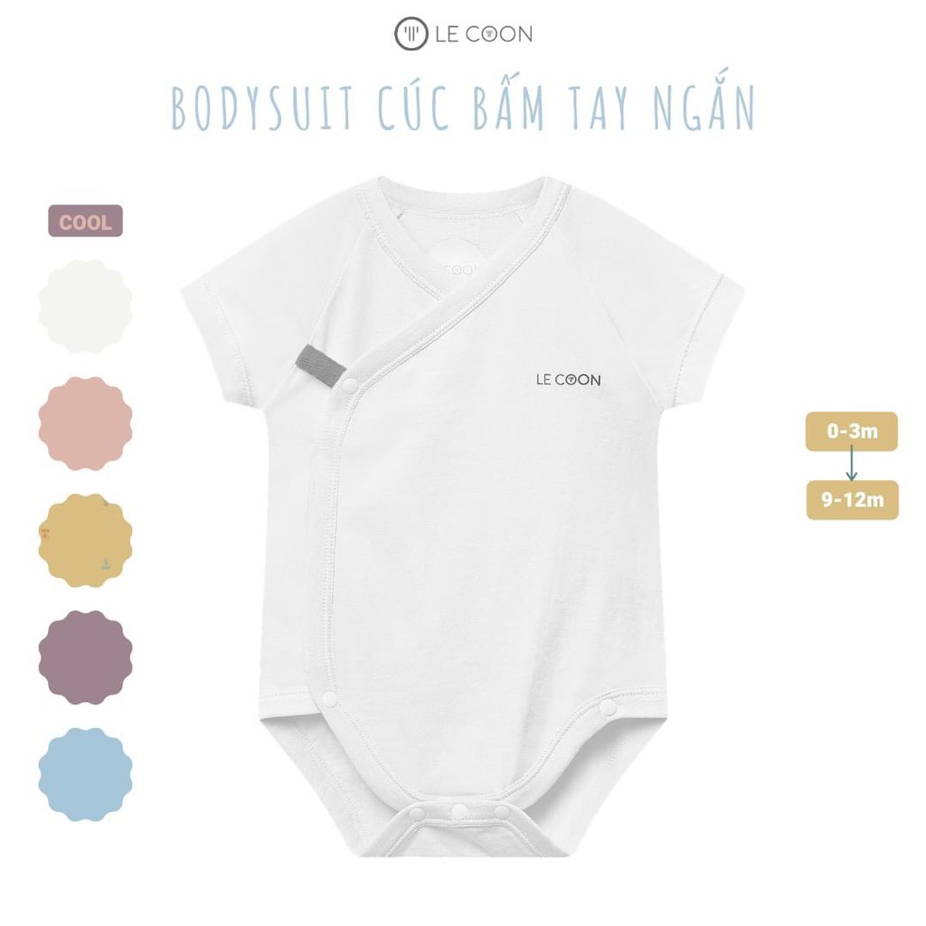 LE COON  Bodysuit Lecoon cho bé trai bé gái cúc bấm tay ngắn cotton 100%