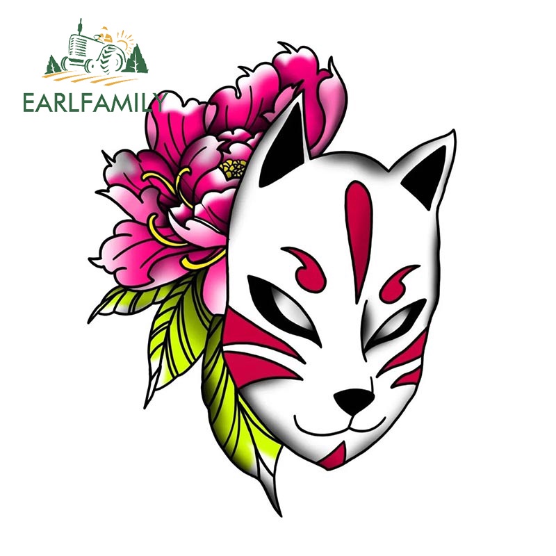 Đề Can vinyl Hình Mặt Nạ Cáo Nhật Bản 13x11cm Dán Trang Trí Thân Xe Hơi Chống Trầy Xước diy