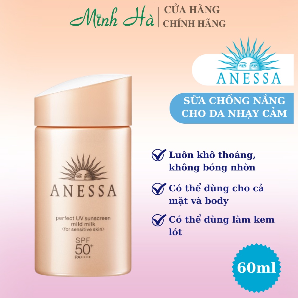 Sữa chống nắng Anessa Perfect UV Sunscreen Skincare Milk SPF 50+ PA++++ 60ml mịn mượt, không gây nhờn rít