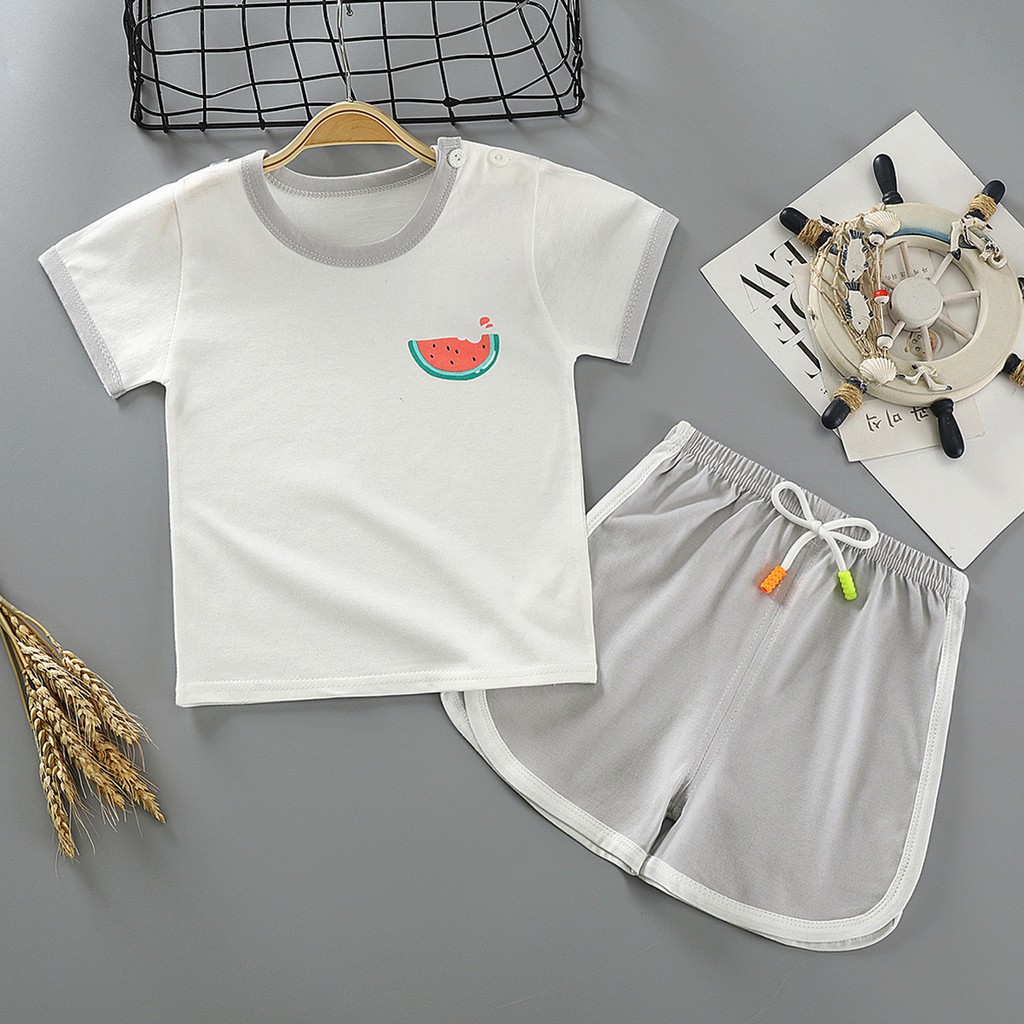 Bộ quần áo cho bé trai và bé gái FUHA, bộ cotton họa tiết hình hoa quả xinh xắn cho bé