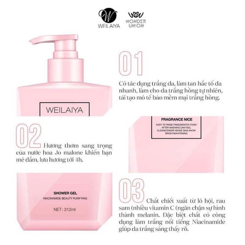 Sữa Tắm Dưỡng Ẩm Trắng Da Weilaiya, Tắm Dưỡng Da Trắng Da Toàn Thân Với Hương Thơm Diu Nhẹ Giúp Da Mịn Màng Trắng Sáng | BigBuy360 - bigbuy360.vn