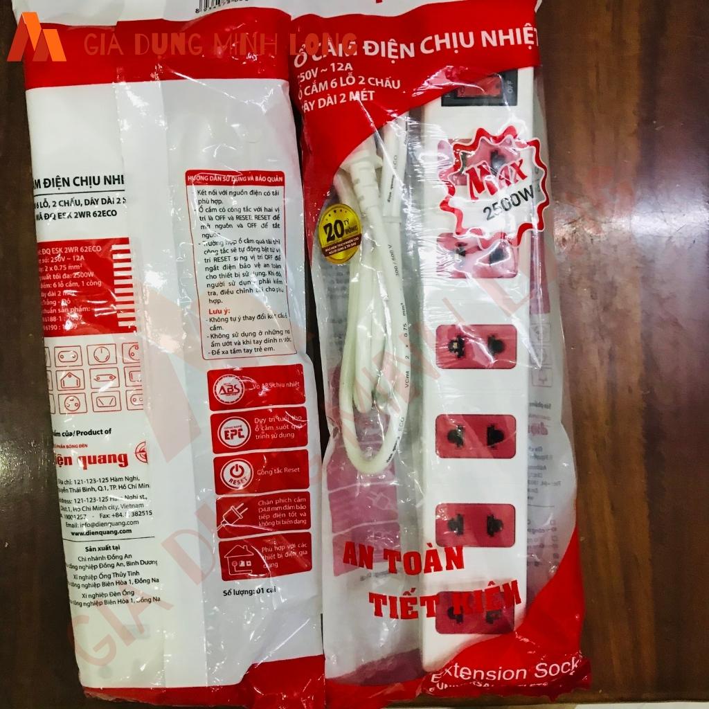 Ổ cắm Điện Quang 3 lỗ, 4 lỗ, 6 lỗ ECO ĐQ ESK 32-42-62 ECO - Ổ cắm liền dây 2 mét, 5 mét chịu tải 2 màu trắng; đen