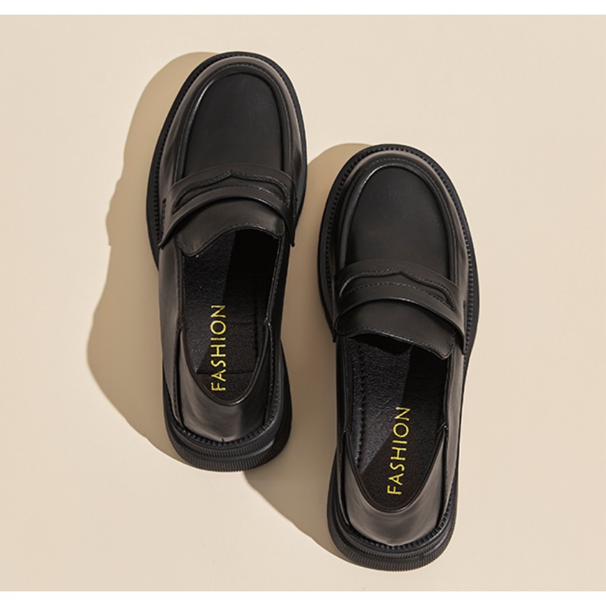 Giày Loafer Nữ Giày Da Bánh Mì 5 Phân Phong Cách Nhật Bản