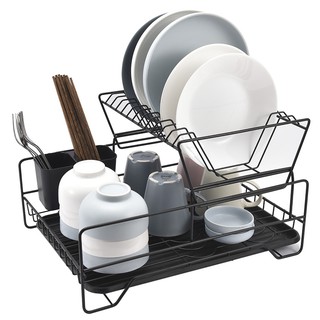 Kệ Úp Chén Bát Thông Minh 2 Tầng - Kèm Khay Nước Bo Cạnh