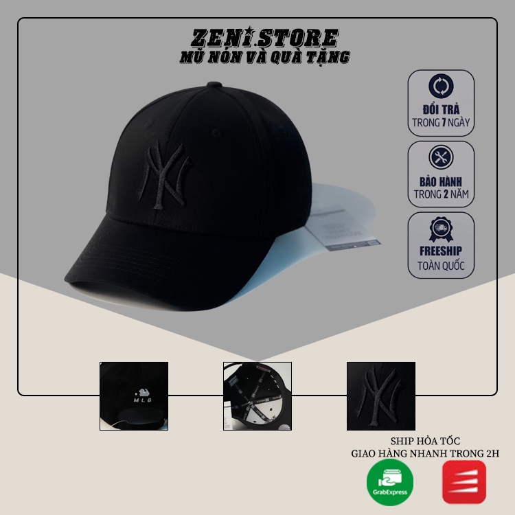 Mũ lưỡi trai, Nón kết xuất khẩu Zeni Store thêu chữ nổi N.Y Logo đen Siêu HOT Freeship, Full Hộp