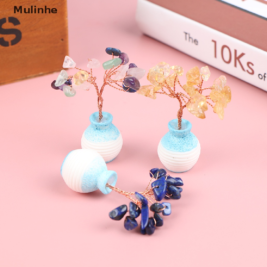 Cây kim tiền mini pha lê thạch anh tím để trang trí nhà cửa