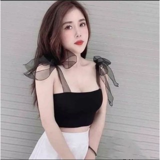 Áo hai dây croptop, áo hai dây cột nơ ren a48