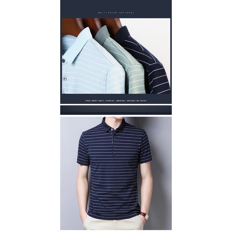 Áo thun polo AOKANG cotton tay ngắn họa tiết kẻ sọc thời trang mùa hè dành cho nam trung niên