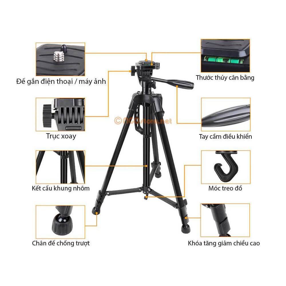 Chân Giá Đỡ Điện Thoại, Gậy chụp hình tripod 3366 cao 1m5 có tay cầm, tặng kẹp và túi, gậy selfie F | BigBuy360 - bigbuy360.vn