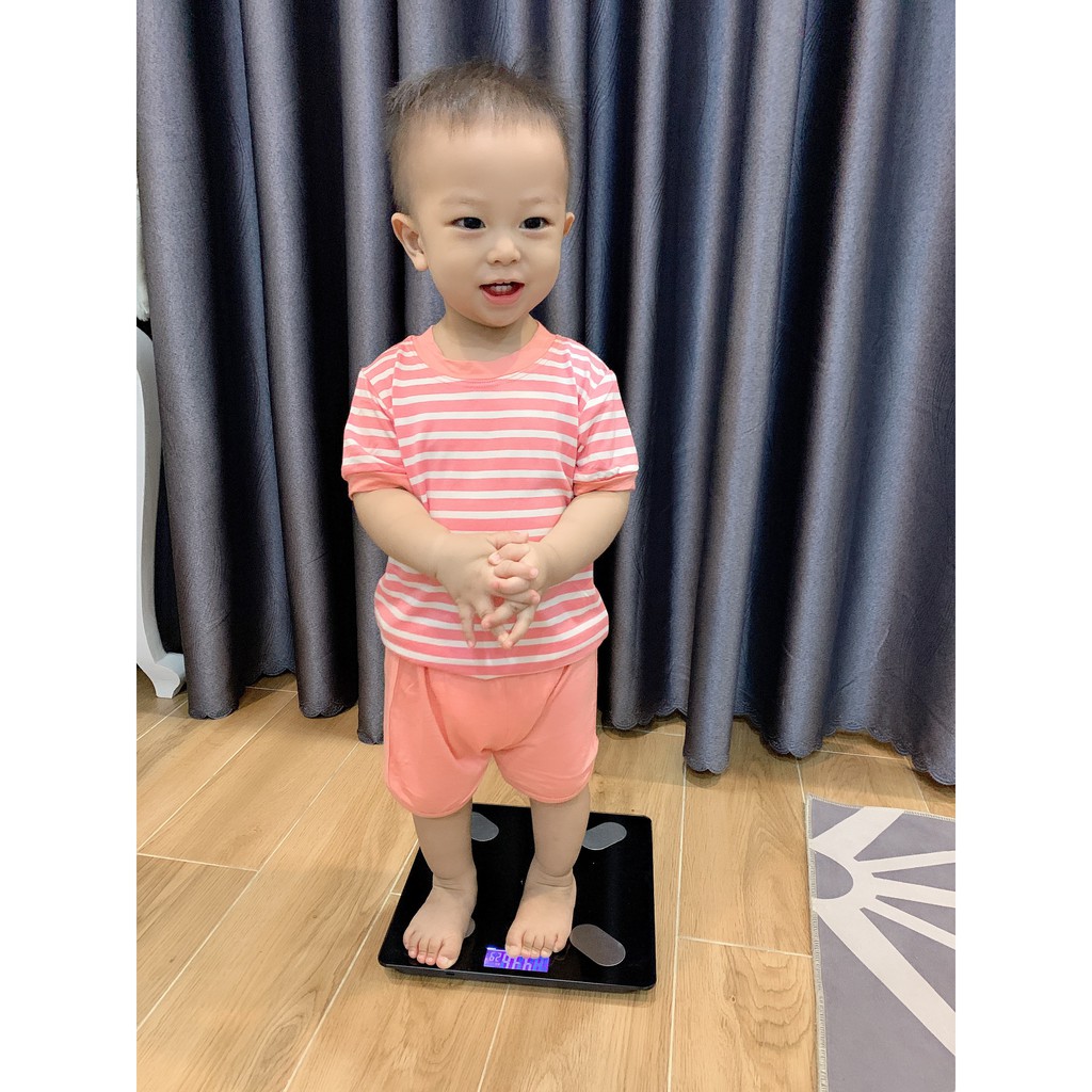 Bộ Ngắn Tay THUN LẠNH MINKY MOM Áo Sọc Quần Trơn Cho Bé TN-TR06