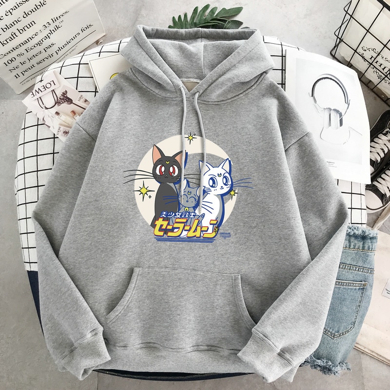 SAILOR MOON Áo Nỉ Hoodie Tay Dài Cổ Tròn In Hình Thủy Thủ Mặt Trăng Dễ Thương Phong Cách Harajuku Nhật Bản Thời Trang Mùa Đông Cho Nữ