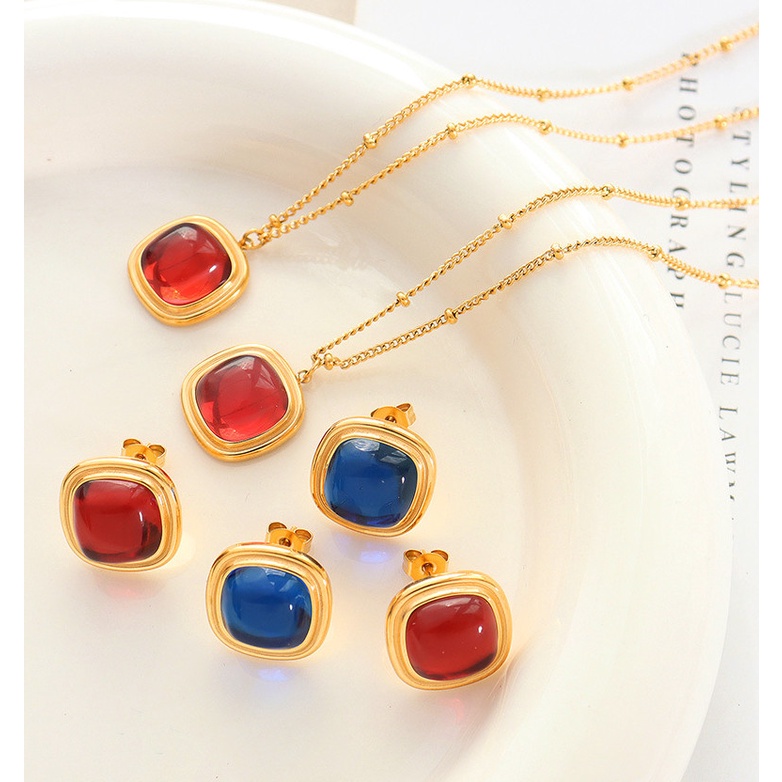 Bộ Trang Sức Dây Chuyền Hoặc Bông Tai Đá Pha Lê Nhân Tạo Titan Ko Đen TT 4394