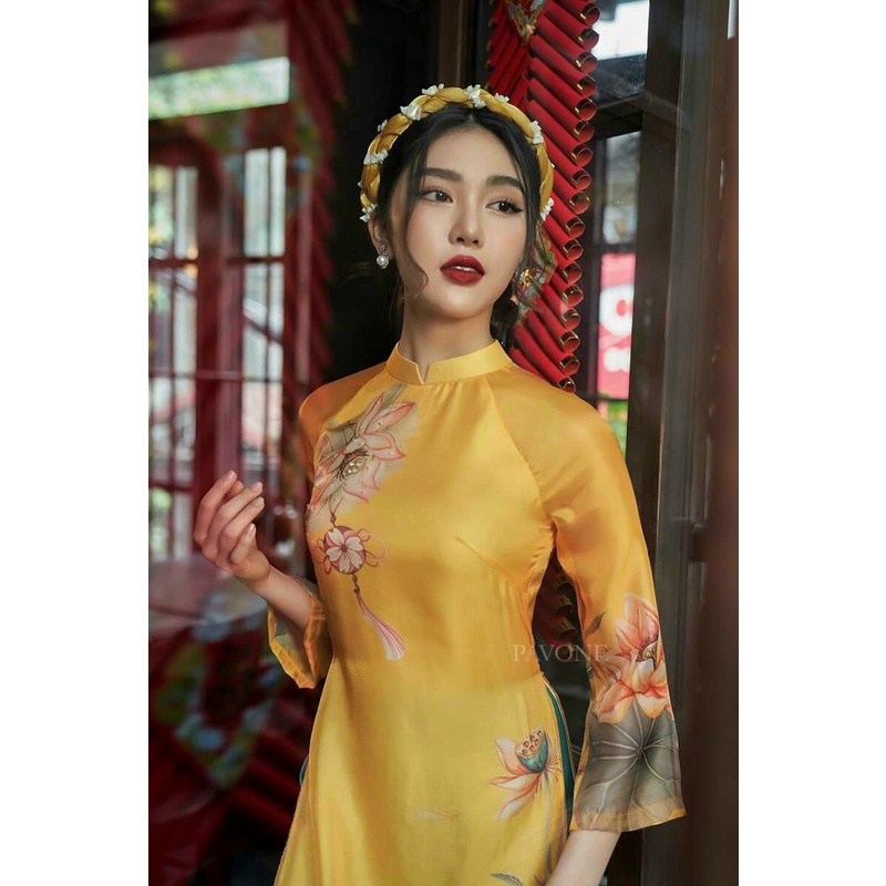 Áo dài cách tân 4 tà Hoa sen ⚡️Hàng Cao Cấp⚡️ tơ óng tiểu thư - Tây Phương