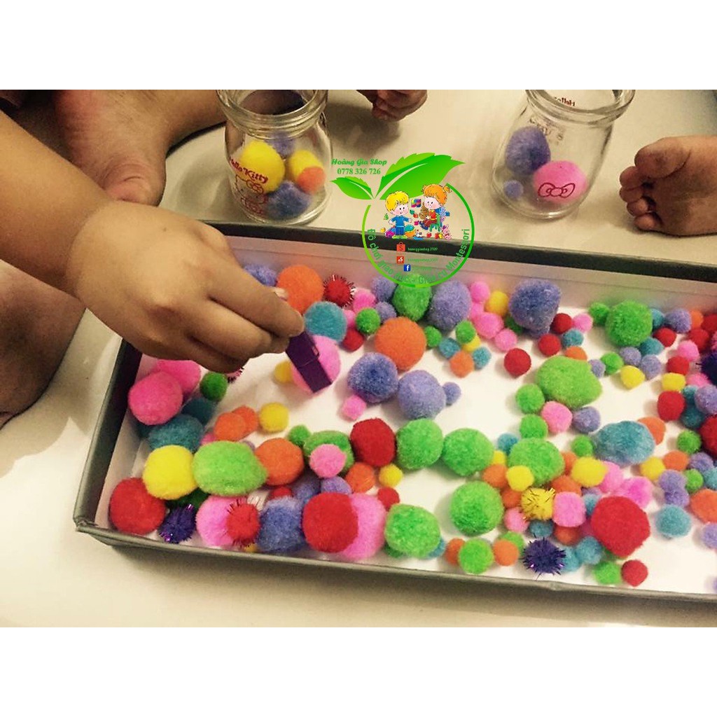 Quả bông Pompom túi130 quả trộn size